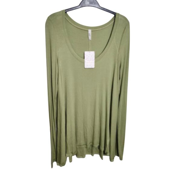 Free People January Ribbed Scoop-Neck T-Shirt Tunic Moss Green Size M - Picture 4 of 8